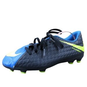 Nike Jr Hypervenom Phade III Boys 5‎ Black Blue Volt Synthetic FG Soccer Cleats